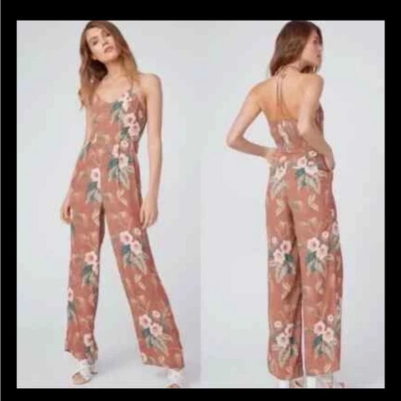 PAIGE Portland Halter Jumpsuit 6 NEW NWT Mocha Bisque Floral - Picture 1 of 8
